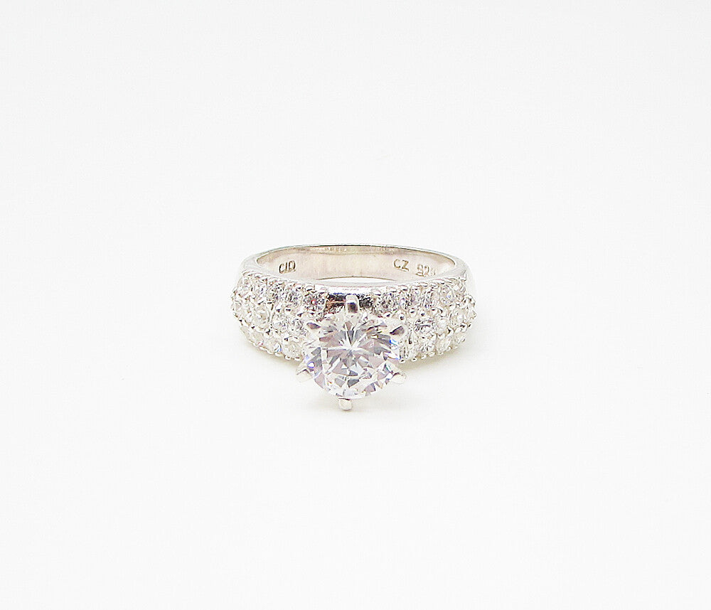 925 Sterling Silver  White Cubic Zirconia Engagement Ring Sz 6  RG2961