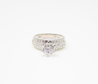 925 Sterling Silver  White Cubic Zirconia Engagement Ring Sz 6  RG2961