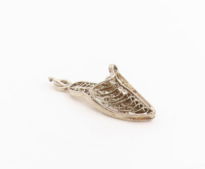 925 Sterling Silver Vintage Pendant Intricate Fairy Tale Footwear Charm  PT25265