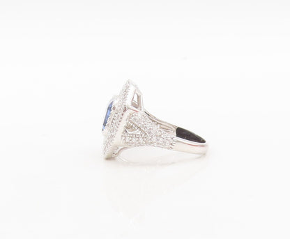 925 Sterling Silver Vintage Ring Designer Square Sapphire CZ Inlay Sz 7 RG29795