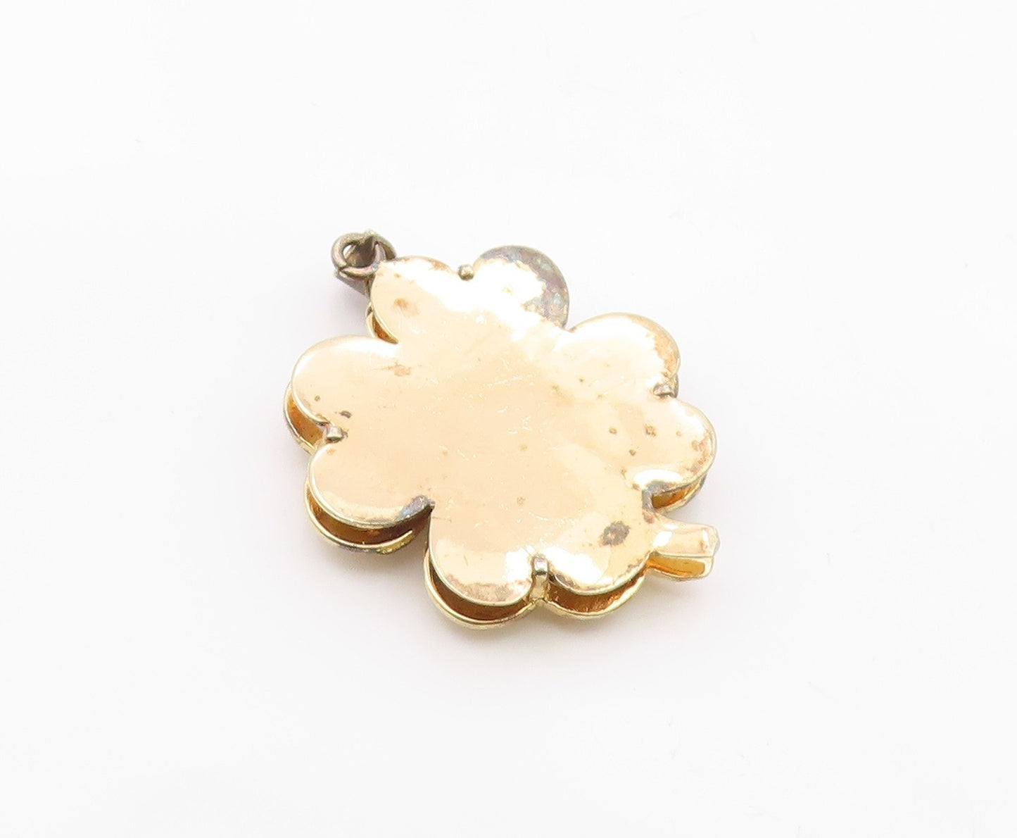 925 Silver  Vintage Smoky Topaz Gold Plated Clover Good Luck Pendant  PT18418