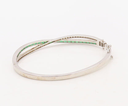 925 Sterling Silver Vintage Bracelet X Cutout Green & White Topaz Bands  BT10717