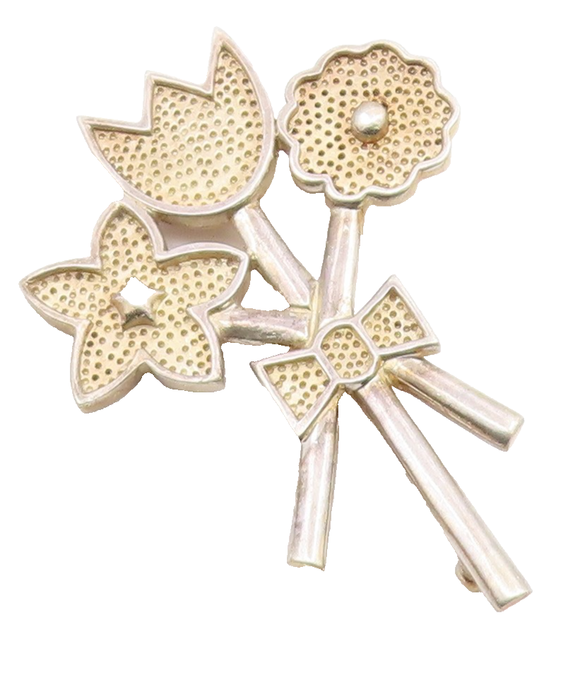 NANCY & RISE 925 Silver  Vintage Modernist Flower Bunch Brooch Pin  BP6678