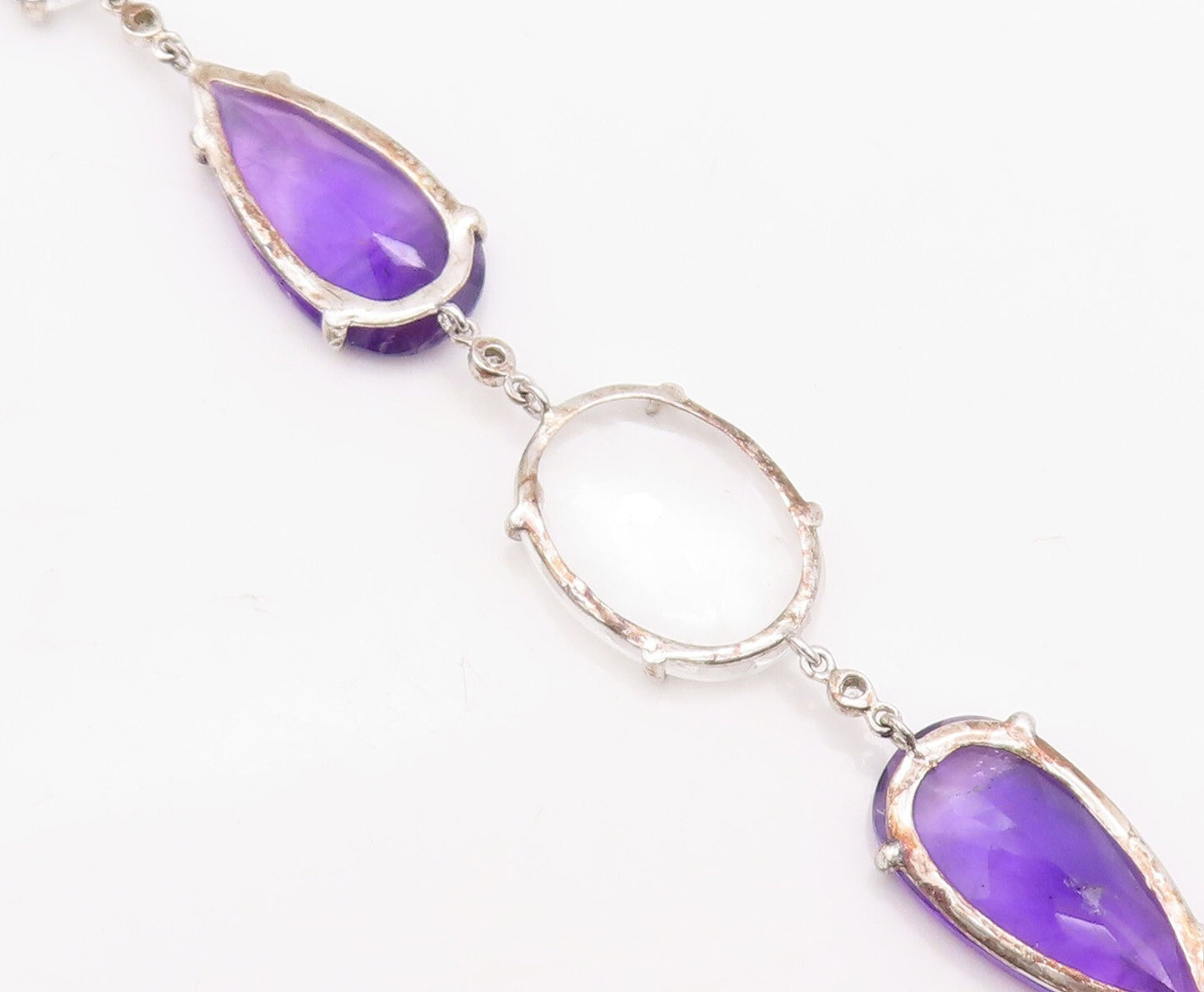 925 Sterling Silver Vintage Bracelet Drop Cut Amethyst Oval Topaz  BT10877