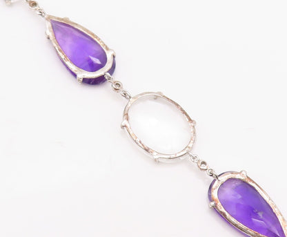 925 Sterling Silver Vintage Bracelet Drop Cut Amethyst Oval Topaz  BT10877