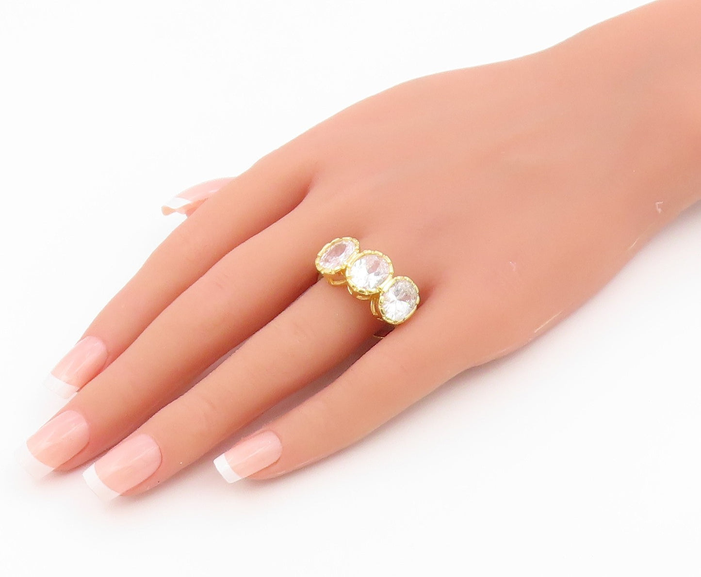 925 Sterling Silver Vintage Ring Gold Plated Three Stone CZ  Sz 11.5  RG36644