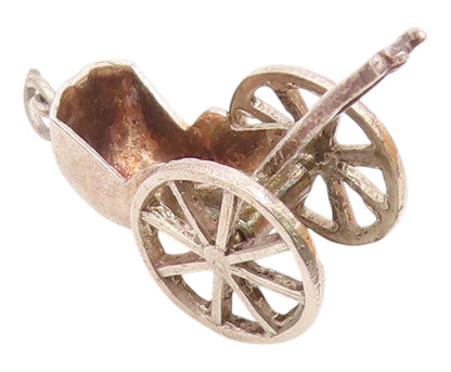 925 Sterling Silver  Vintage Petite Wheelbarrow Shiny Pendant  PT17611