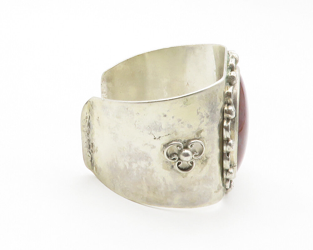 Solid Silver  Vintage Large Gemstone Swirl Shiny Cuff Bracelet  BT5341