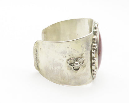 Solid Silver  Vintage Large Gemstone Swirl Shiny Cuff Bracelet  BT5341