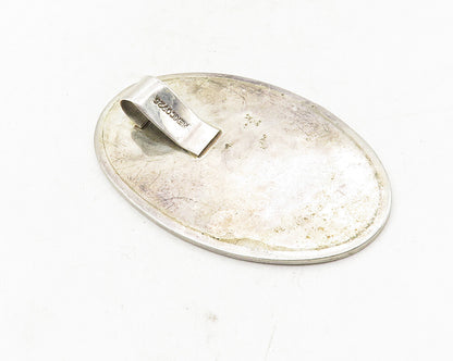 MEXICO 925 Sterling Silver  Vintage Minimalist Hammered Oval Pendant  PT7756