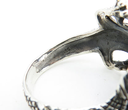 925 Sterling Silver  Vintage Dragon Head & Tail Motif Band Ring Sz 7  RG7345