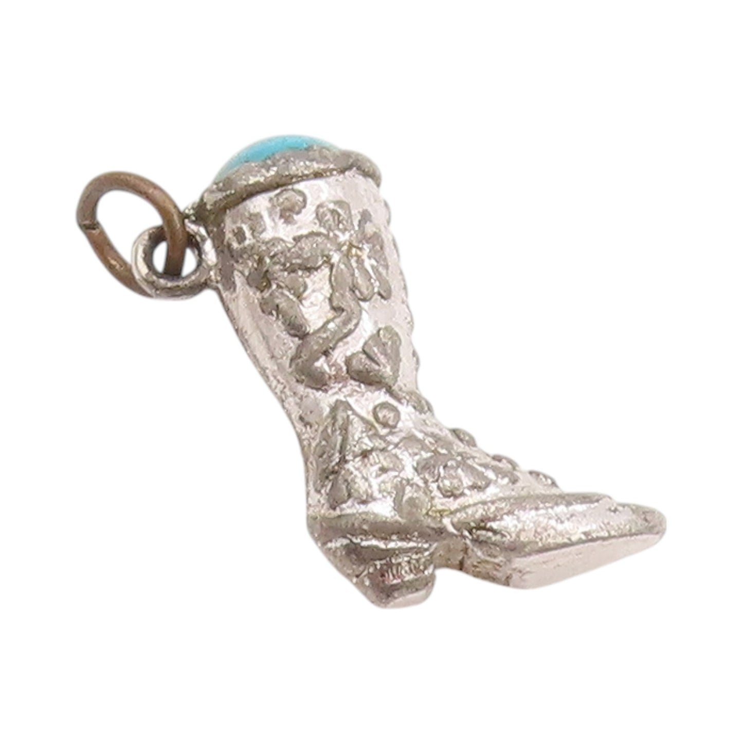 925 Sterling Silver Vintage Pendant Turquoise Floral Cow Boy Boot Charm  PT24756