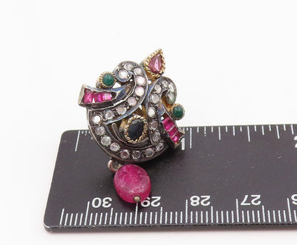 925 Sterling Silver Vintage Earrings Multi Gemstone Designer Single Lot  EG14294