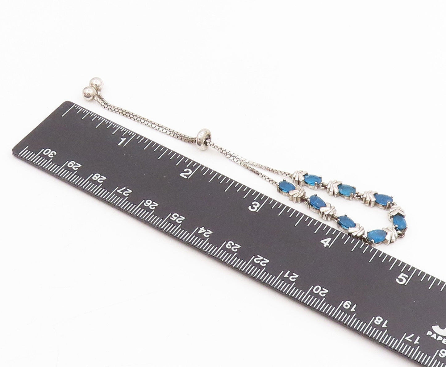 925 Sterling Silver Vintage Bracelet Classic Oval Cut Blue Topaz Link  BT11547
