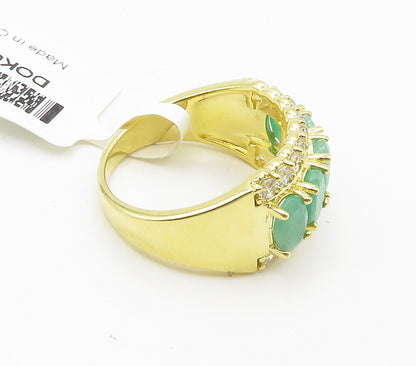 925 Sterling Silver  Emerald & Topaz Shiny Gold Plated Band Ring Sz 7  RG15252