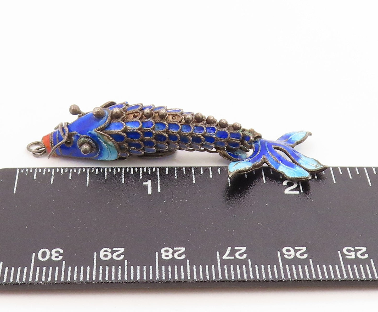925 Sterling Silver Vintage Pendant Enamel Articulated Koi Fish Charm  PT26067