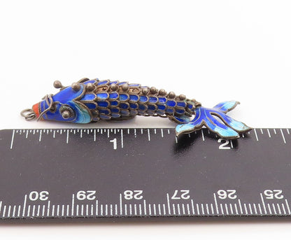 925 Sterling Silver Vintage Pendant Enamel Articulated Koi Fish Charm  PT26067