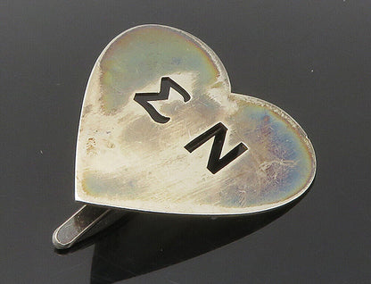 925 Sterling Silver  Vintage Dark Tone Love Heart EN Sweater Pin  TR2195