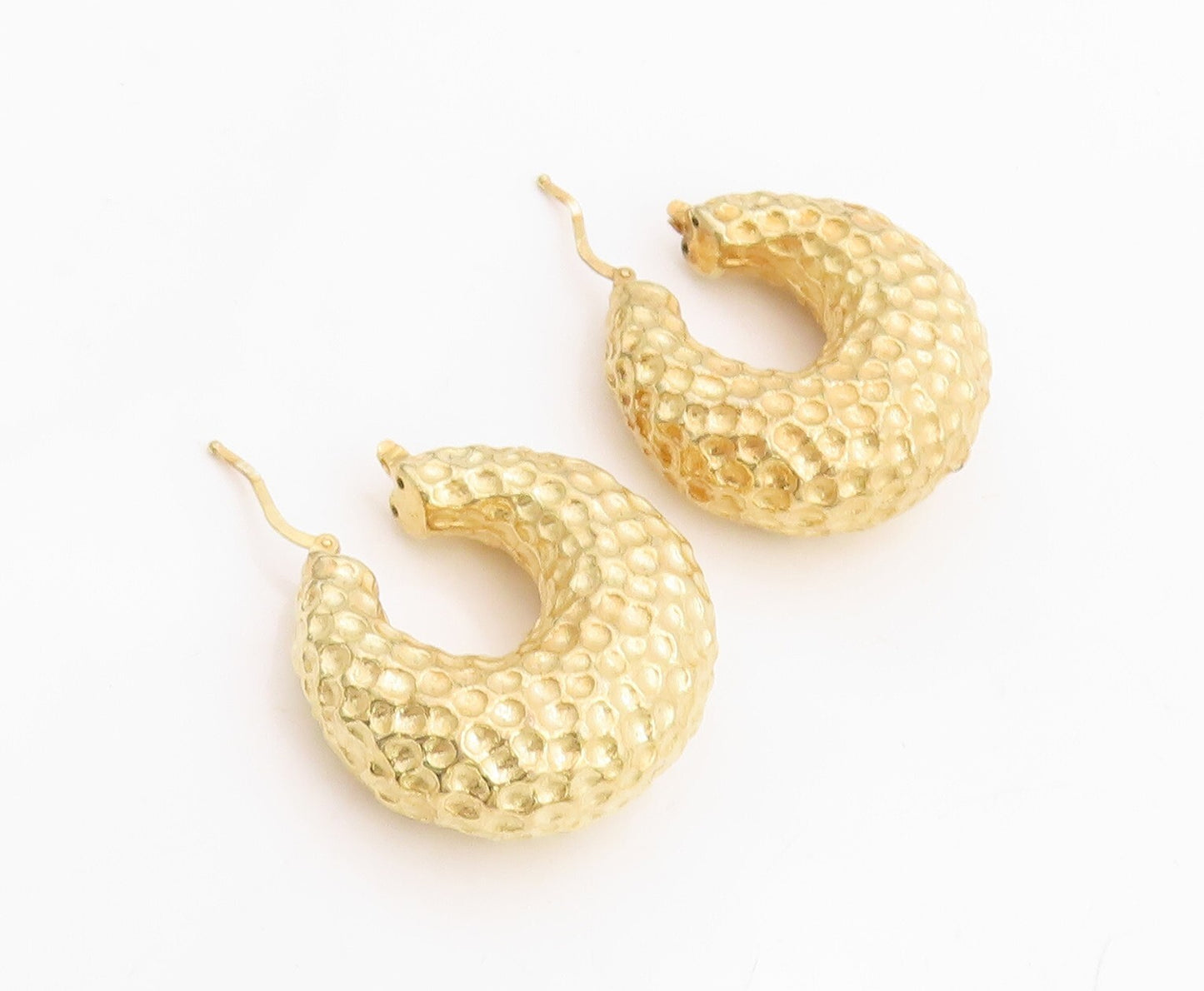 925 Sterling Silver Vintage Earrings Gold Plated Puffed Dented Hoops  EG13219
