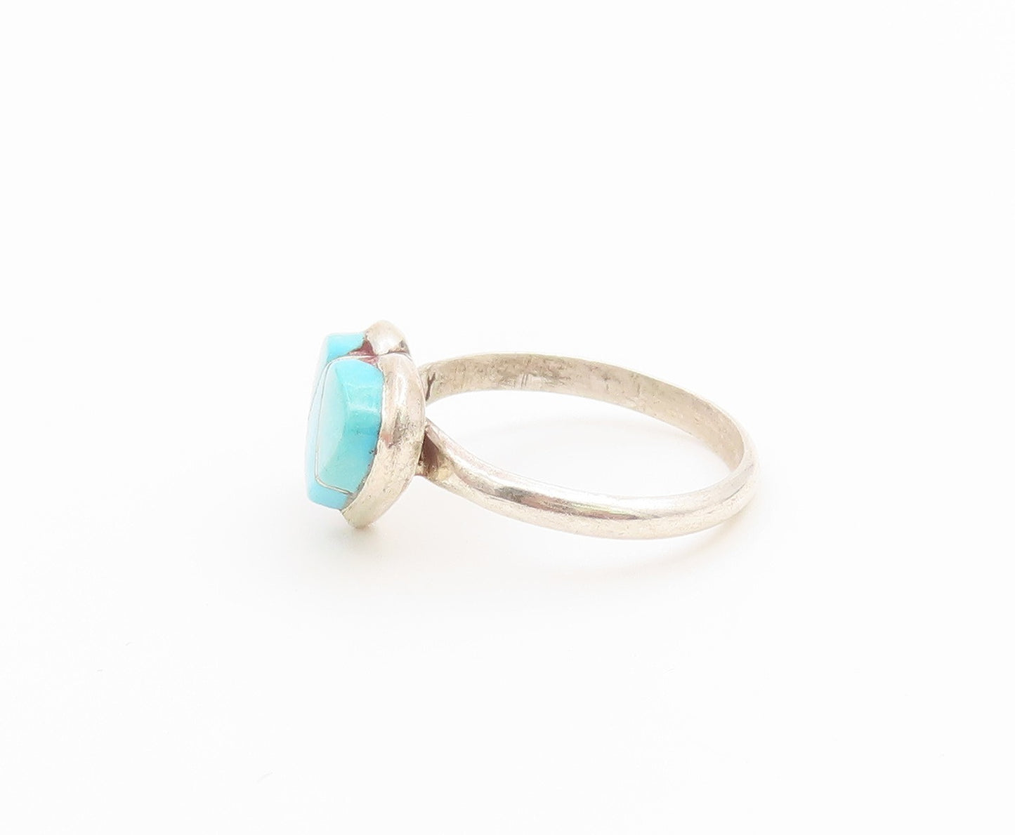 925 Sterling Silver Vintage Ring NAVAJO ZUNI Turquoise Love Heart  Sz 5  RG36802