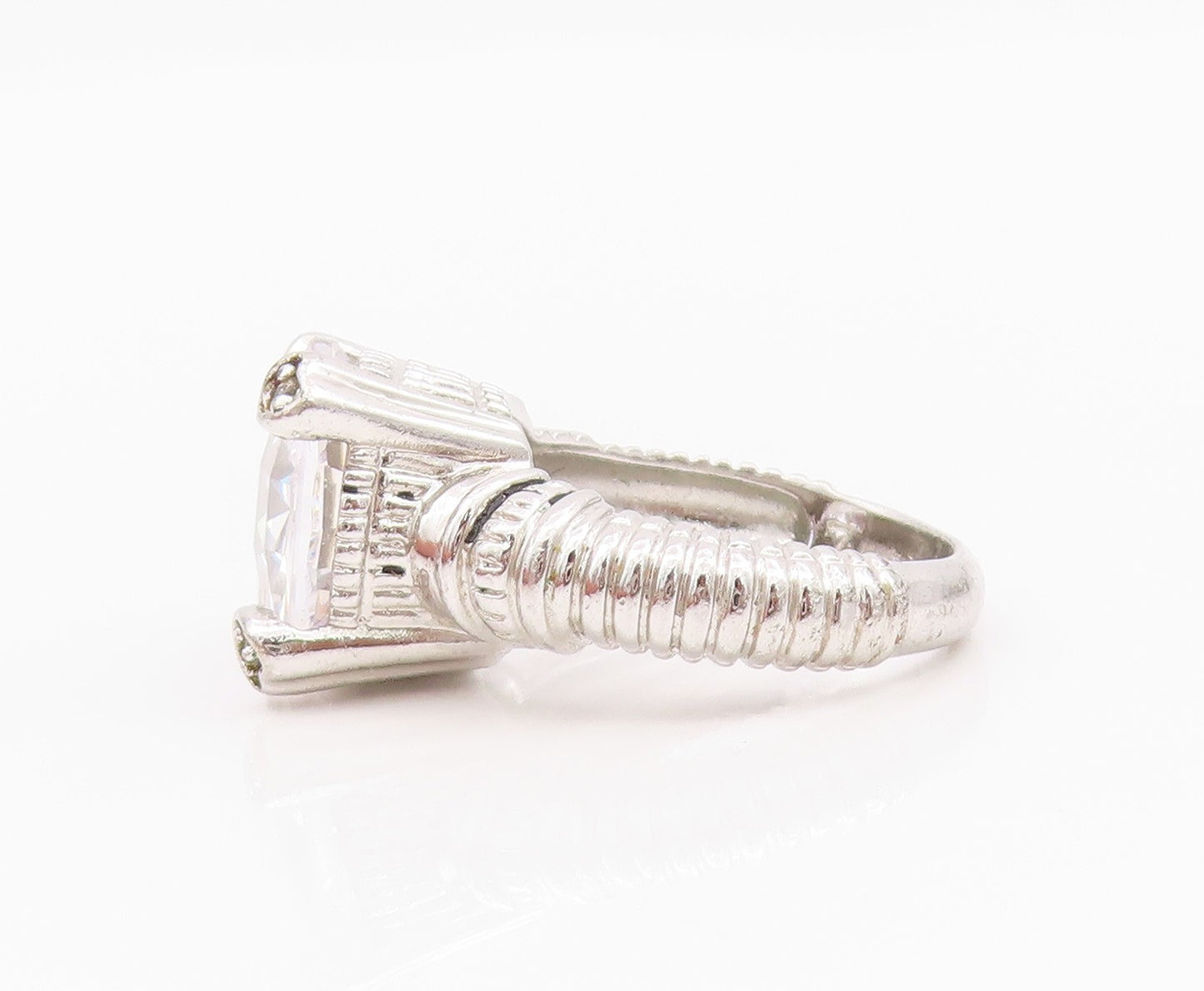 925 Sterling Silver Vintage Ring Roped Grooved Round Cut CZ  Sz 7  RG33093