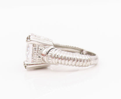 925 Sterling Silver Vintage Ring Roped Grooved Round Cut CZ  Sz 7  RG33093