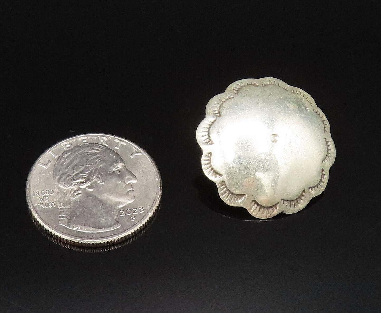 925 Sterling Silver  Vintage Etched Lines Border Dome Earrings  EG12260