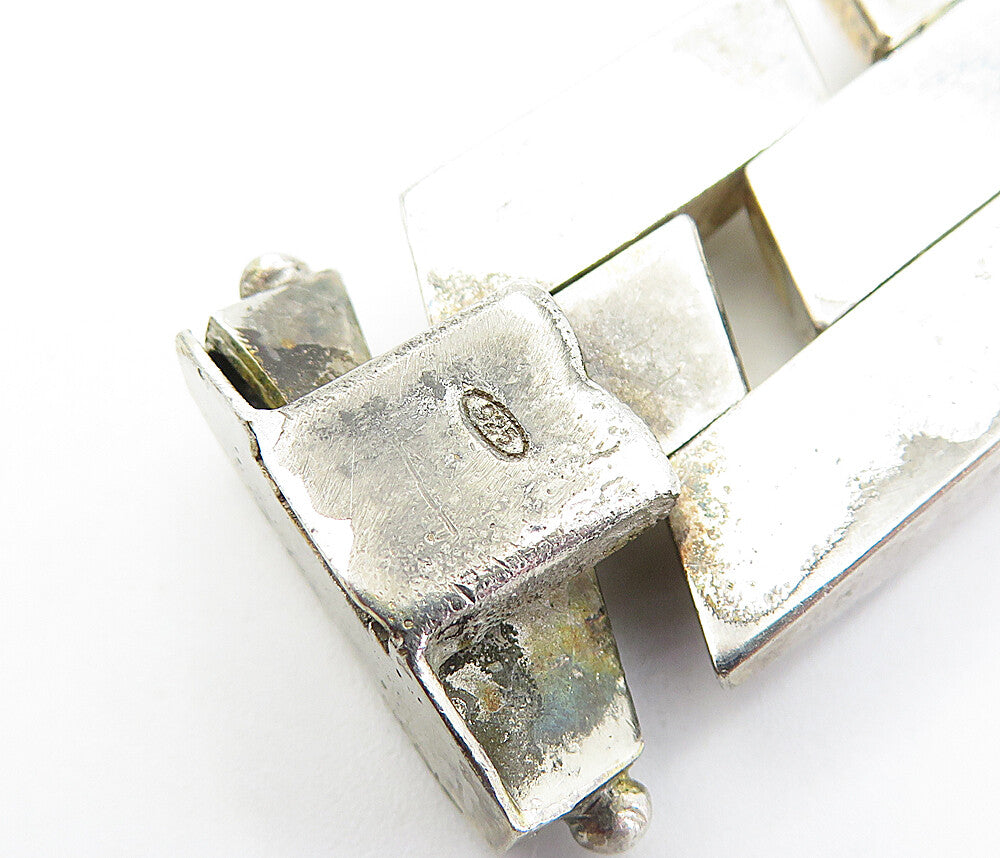 925 Sterling Silver  Vintage Shiny Two Tone Hinge Link Chain Bracelet  BT1441