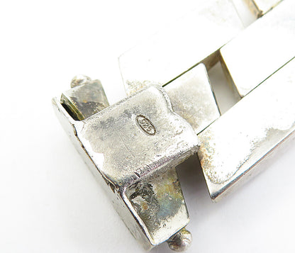 925 Sterling Silver  Vintage Shiny Two Tone Hinge Link Chain Bracelet  BT1441