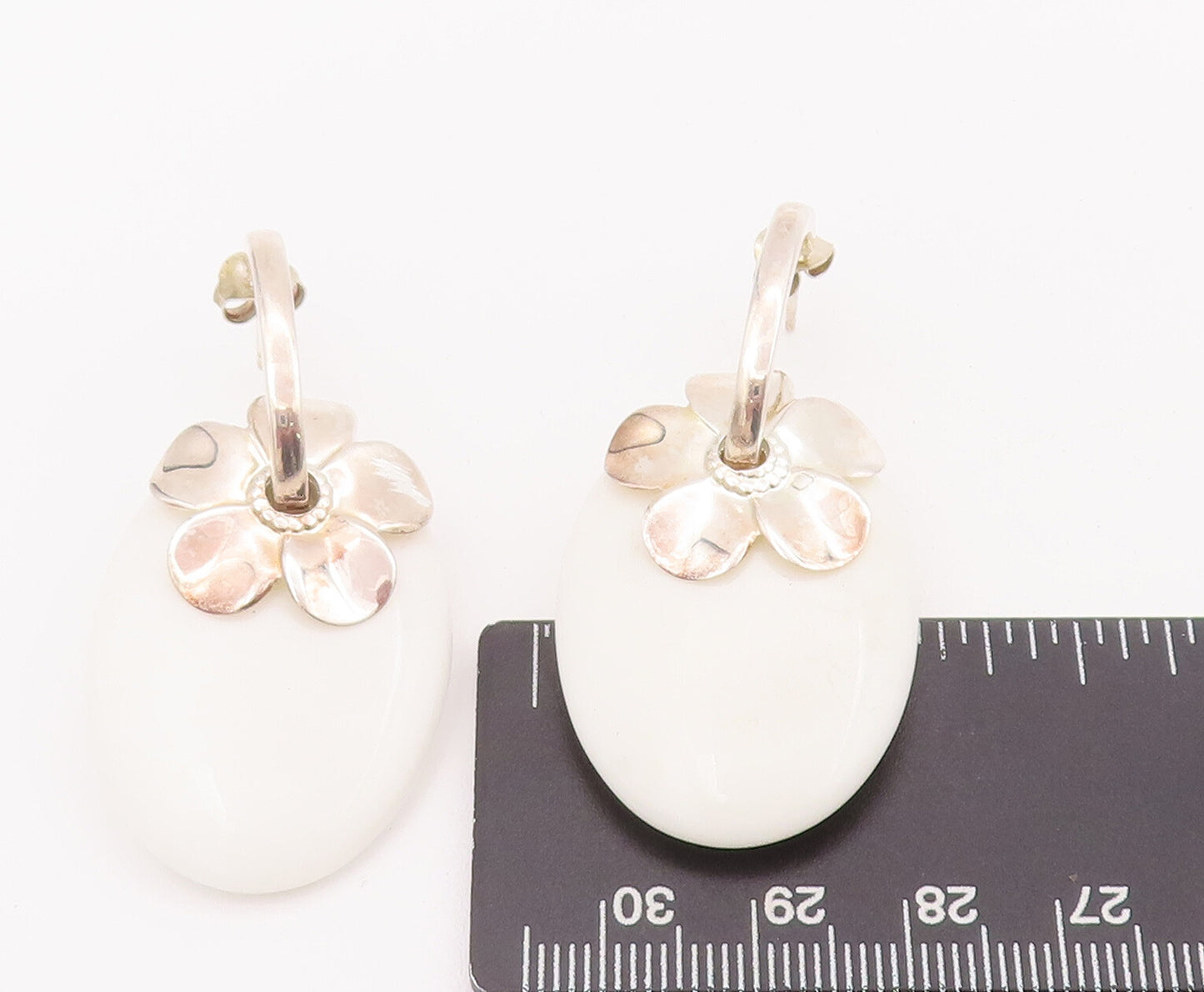 925 Sterling Silver Vintage Earrings PAOLA VALENTINI Flower Gemstone  EG12949