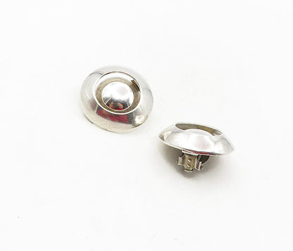 MEXICO 925 Sterling Silver  Vintage Shiny Round Non Pierce Earrings  EG4783