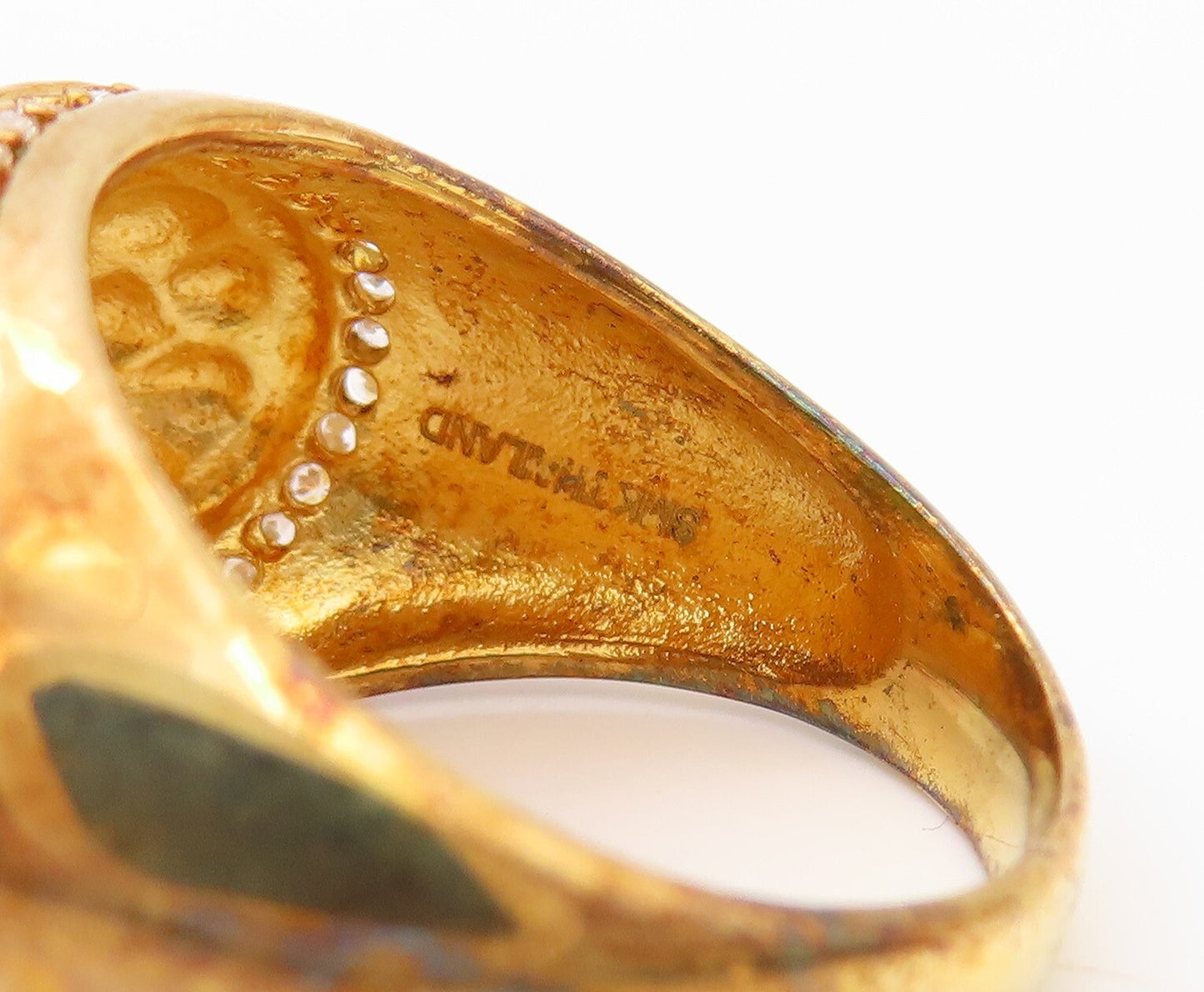 925 Sterling Silver Vintage Ring Gold Plated Snake Skin CZ Band Sz 7 RG30316
