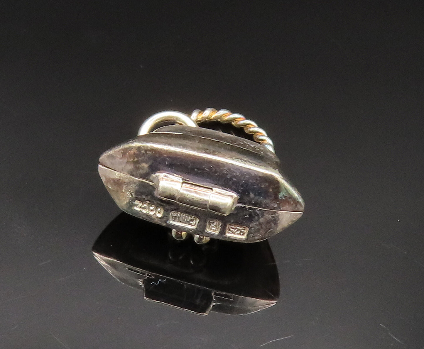 925 Sterling Silver Vintage Cubic Zirconia Floral Purse Pendant (OPENS)  PT20701