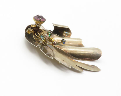 925 Sterling Silver  Vintage Amethyst Topaz & Citrine Floral Brooch Pin BP5584