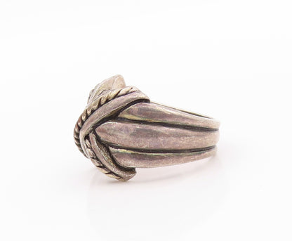 925 Sterling Silver Vintage Ring Dark Tone Roped Cross Carved  Sz 8  RG32652