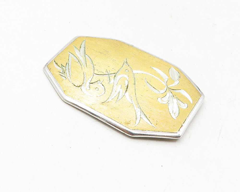 GORHAM 925 Sterling Silver  Vintage 2 Tone Perched Love Birds Pendant  PT7936