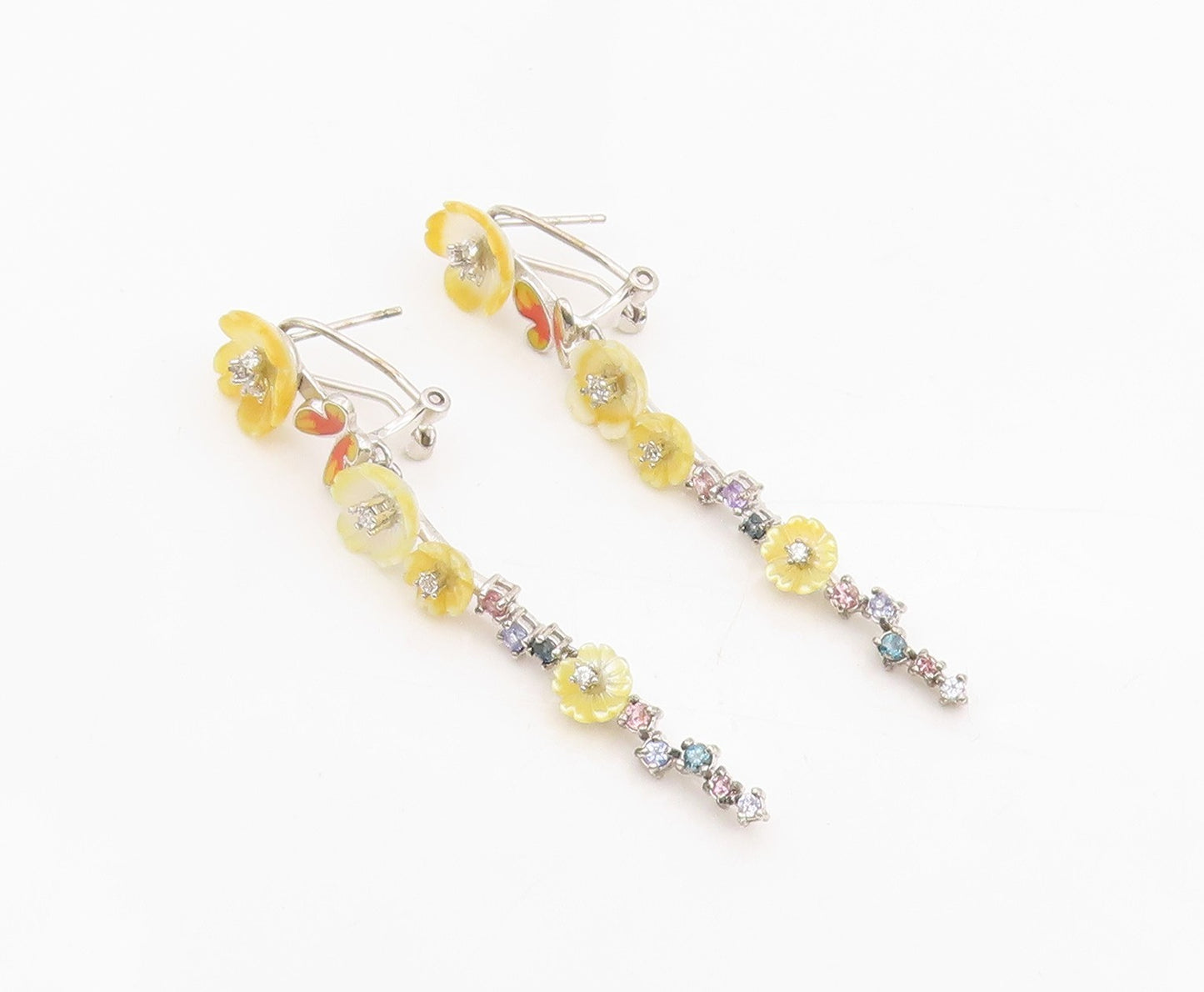 925 Sterling Silver Vintage Earrings Multi Gemstone Floral Butterfly  EG13852
