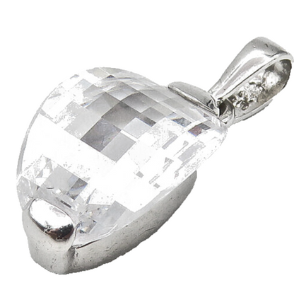 925 Sterling Silver  Faceted Cubic Zirconia Oval Petite Drop Pendant  PT8854