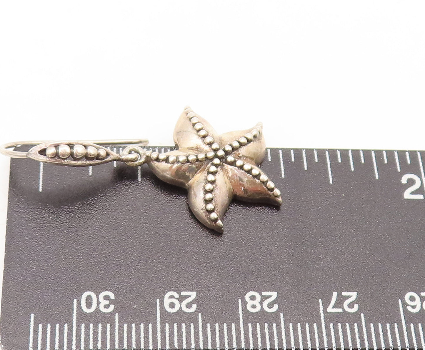 925 Sterling Silver  Vintage Solid Cutout Beaded Starfish Earrings  EG12765