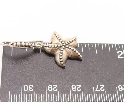 925 Sterling Silver  Vintage Solid Cutout Beaded Starfish Earrings  EG12765