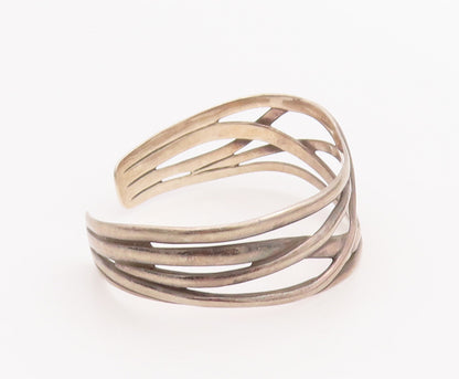 925 Sterling Silver Vintage Bracelet Slid Cutout Wave Effect Cuff  BT10594