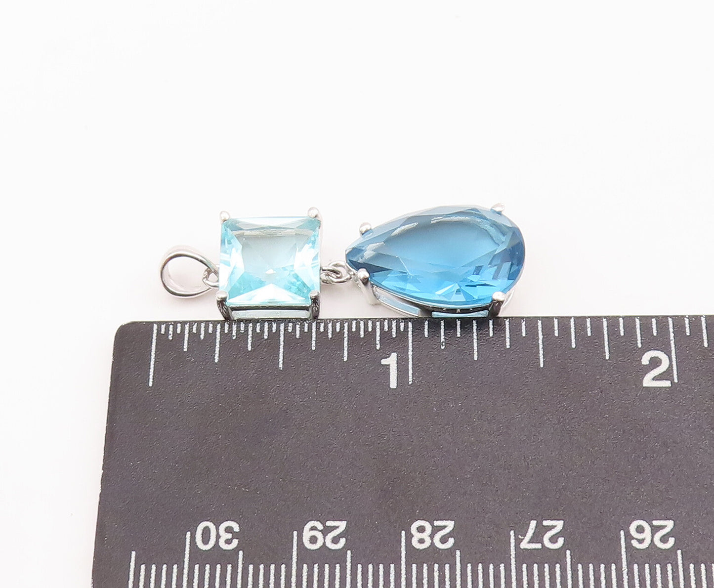 925 Sterling Silver Vintage Pendant Square & Drop Cut Two Tone Blue CZ  PT23077