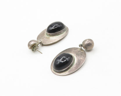 MEXICO 925 Sterling Silver  Vintage Black Onyx Oval Dangle Earrings  EG8801