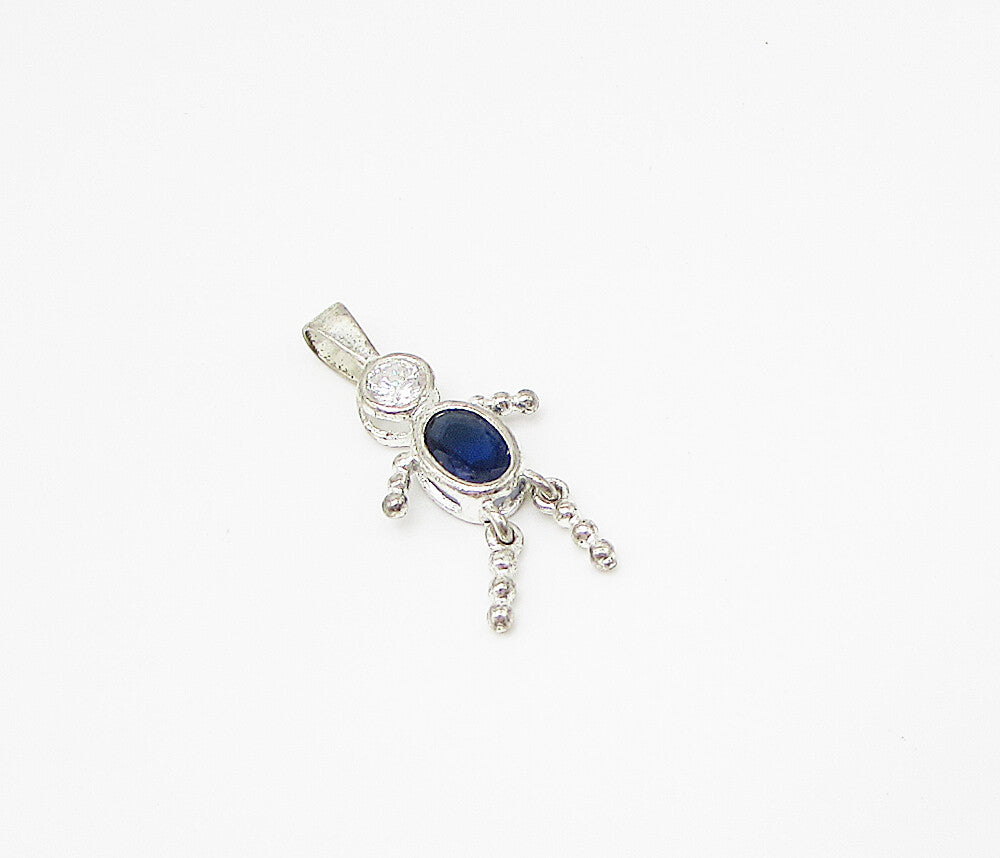 925 Sterling Silver  Inlay Blue & White Topaz Boy Figure Drop Pendant  PT2173