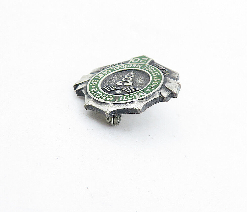 925 Sterling Silver  Vintage Enamel Medical Center Service Brooch Pin  BP2087