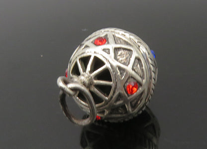 925 Sterling Silver  Vintage Red & Blue Topaz Hollow Sphere Pendant  PT18340