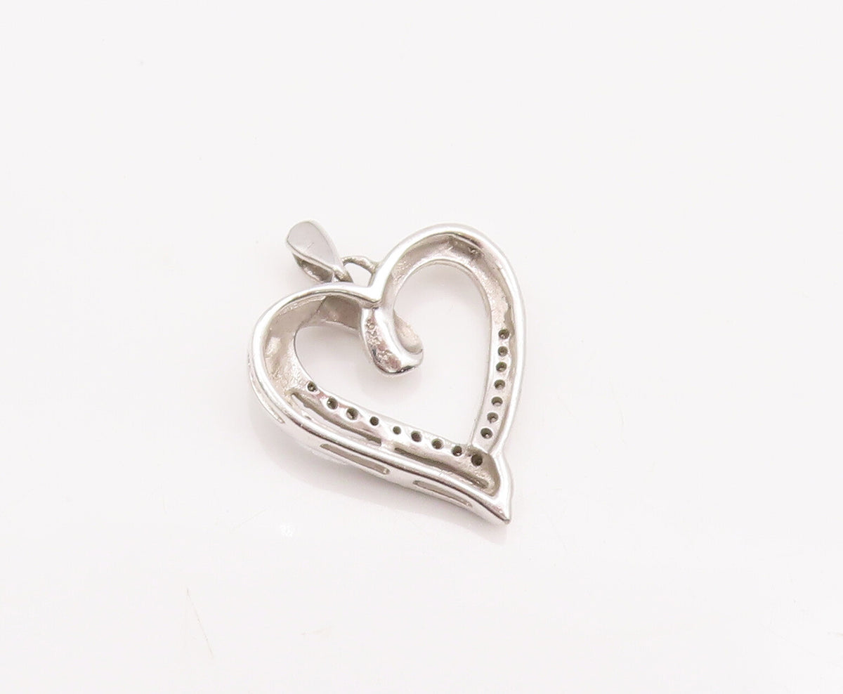 925 Sterling Silver Vintage Pendant Swirled Cutout Diamonds Inlay Heart  PT23094