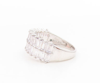 925 Sterling Silver Vintage Ring Baguette Cut CZ Double Row Band  Sz 6  RG34072