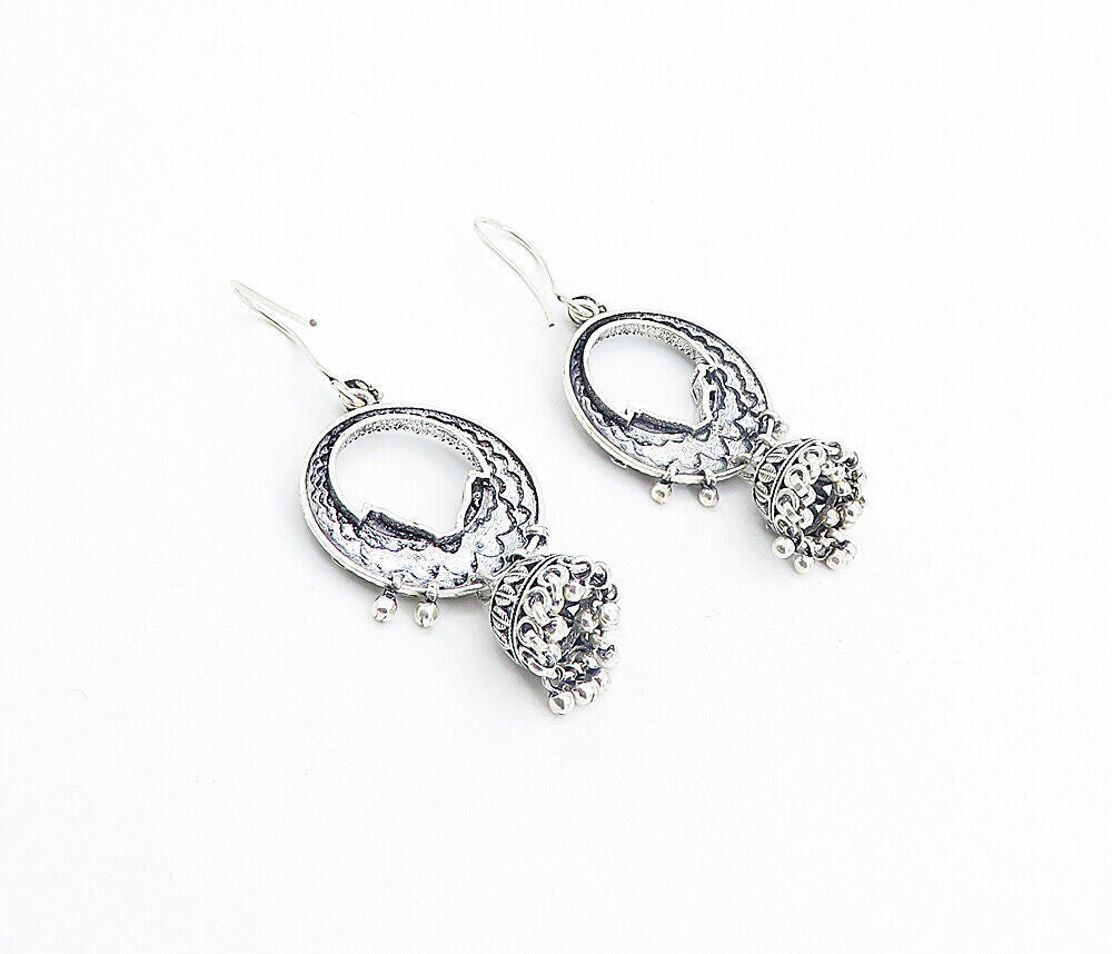 925 Sterling Silver  Vintage Shiny Ornate Detail Chandelier Earrings  EG3343