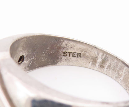 925 Sterling Silver Vintage Ring Modernist Double Row CZ Band  Sz 10  RG34540